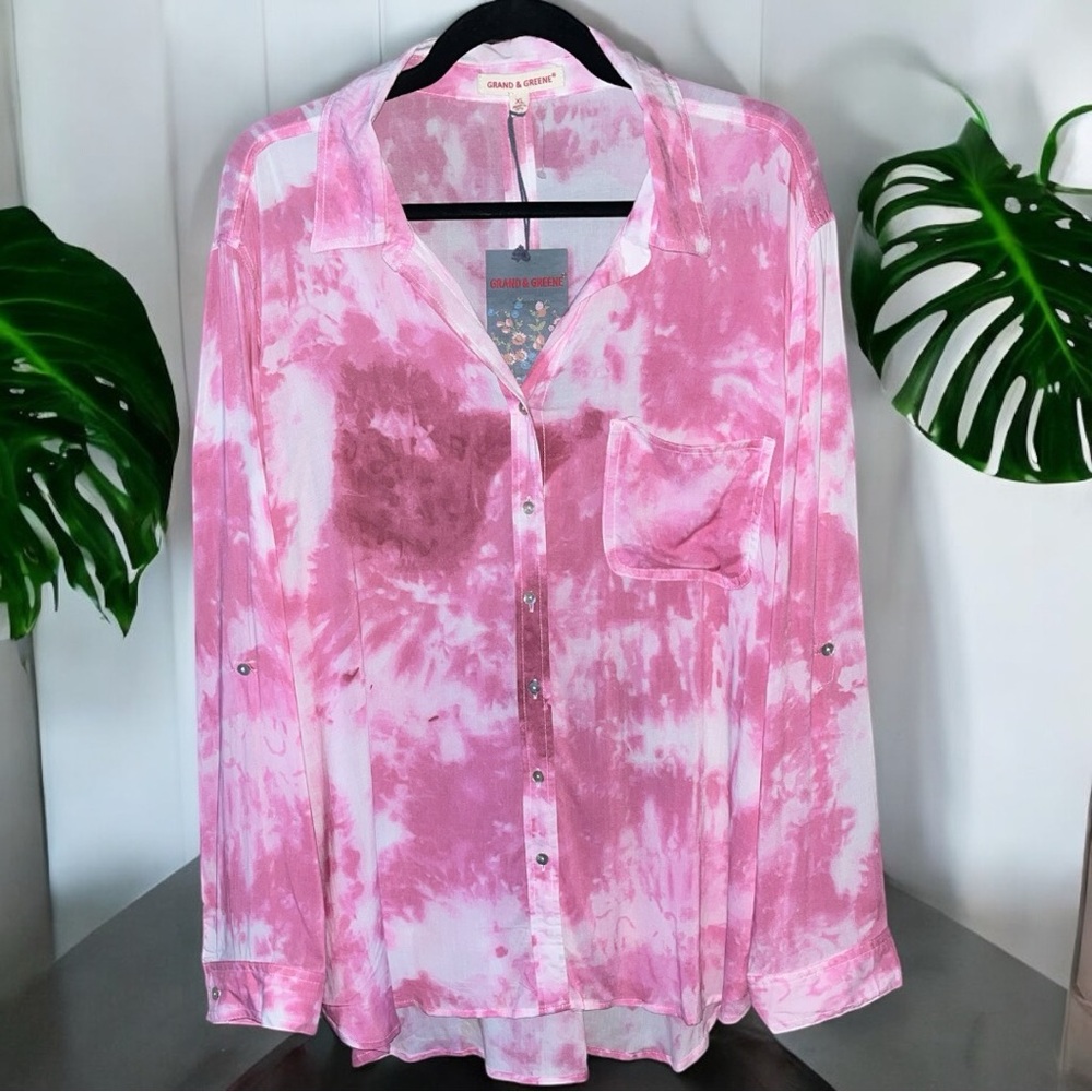 Grand & Green Tie Die Hi-low Button Down Shirt